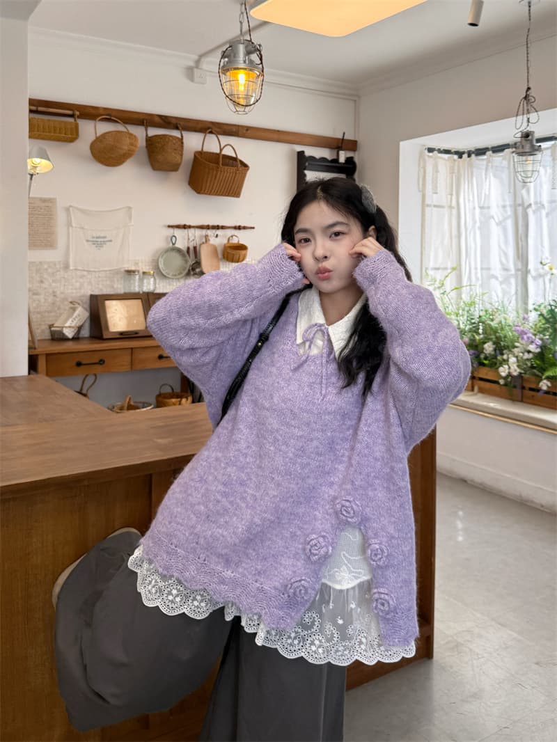 실사 정가 느긋한 디자인 센스 3 차원 꽃 풀오버 다용도 레이스 조각 셔츠 캐주얼 바지