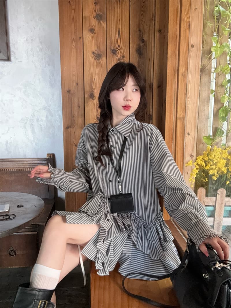 실사 한 부서 디자인 센스 긴팔 루즈핏 슬림해 보이는 패치워크 셔츠 이미지 2