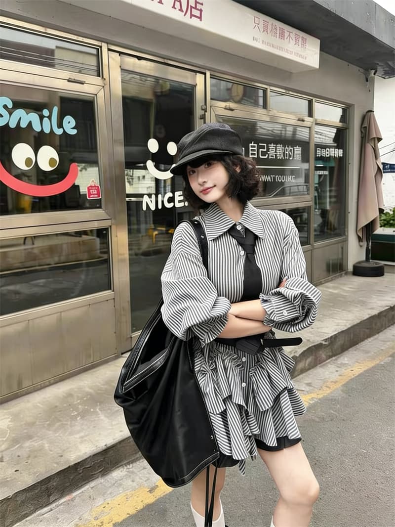 실사 한 부서 디자인 센스 긴팔 루즈핏 슬림해 보이는 패치워크 셔츠