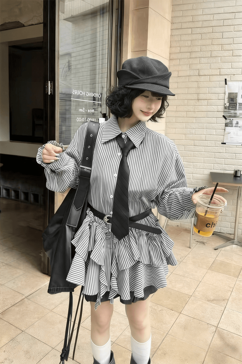 실사 한 부서 디자인 센스 긴팔 루즈핏 슬림해 보이는 패치워크 셔츠 이미지 4