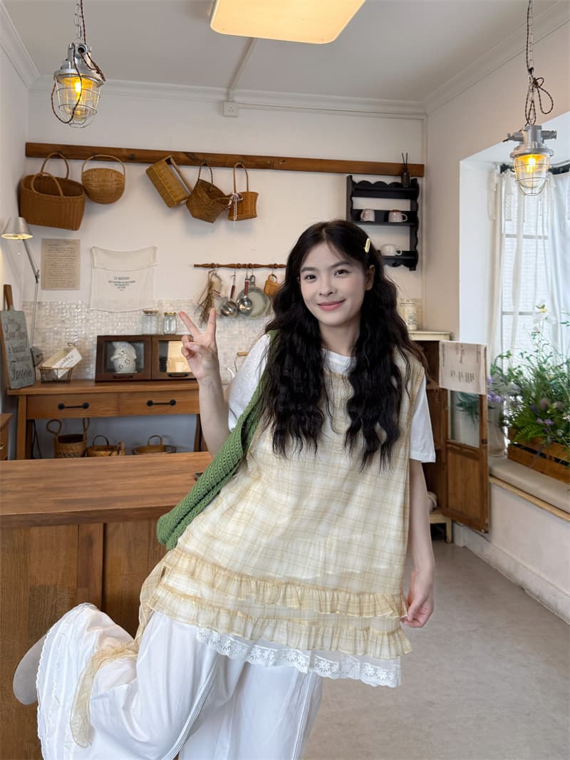 실사 망사 스택 착용 베스트 망사 패치워크 티셔츠 바지 상세 이미지 4
