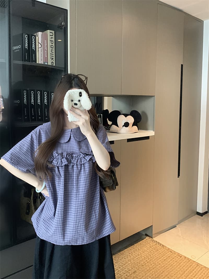 실사 체크무늬 셔츠 7부 바지 이미지 4