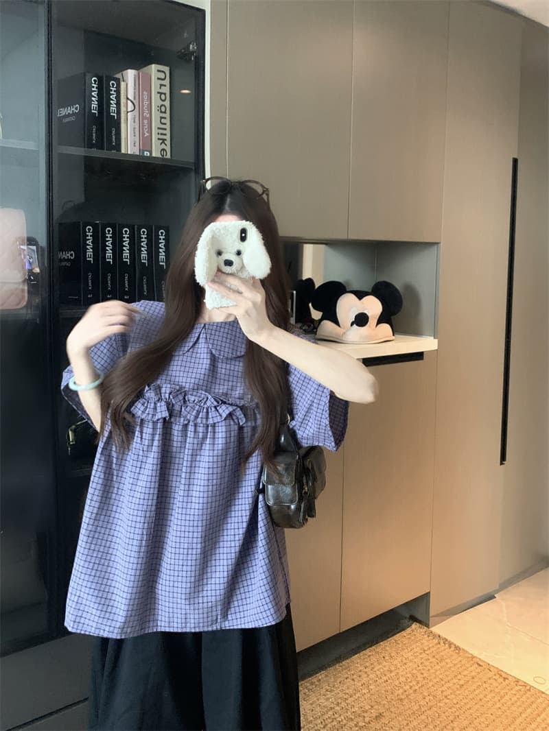 실사 체크무늬 셔츠 7부 바지 상세 이미지 5