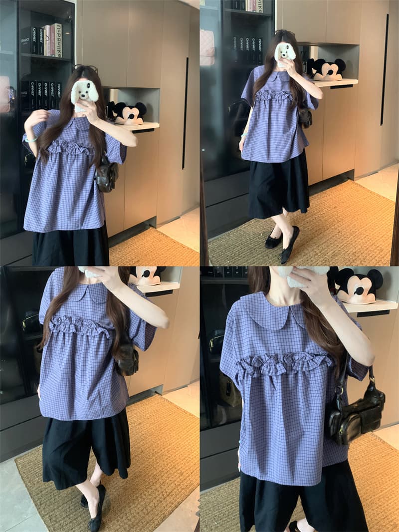실사 체크무늬 셔츠 7부 바지 상세 이미지 8