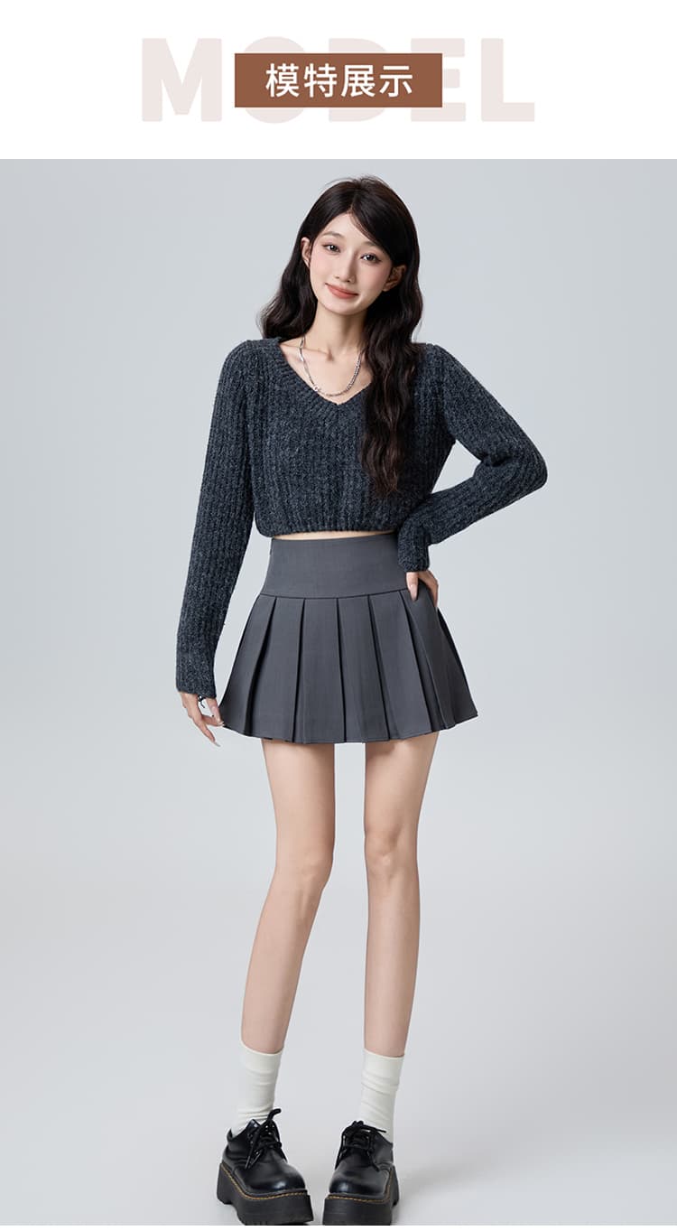 실사 한국 스타일 플리츠 반신 스커트 여성 가을 새로운 하이웨이스트 슬림해 보이는 다용도 학원 스타일 노출 방지 한 마디 미니 스커트 상세 이미지 9