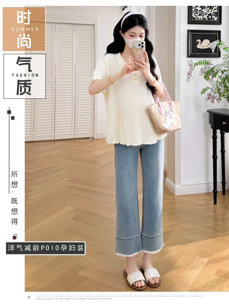 실사 2026 새로운 임산부 여름 패션 루즈핏 poio 칼라 색상 버클 연령 감소 티셔츠 상세 이미지 1