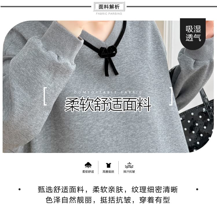 실사 새로운 가을 겨울 임산부 품격 V넥 나비 매듭 루즈핏 후드티 상세 이미지 8