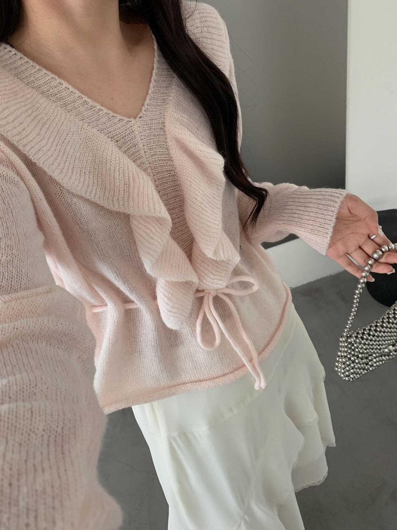 3 차원 레이스 높음 비율 모헤어 스웨터 여자 이른 가을 신선함 바람 얇고 가벼운 품격 프릴 양모 니트 스웨터 상세 이미지 4