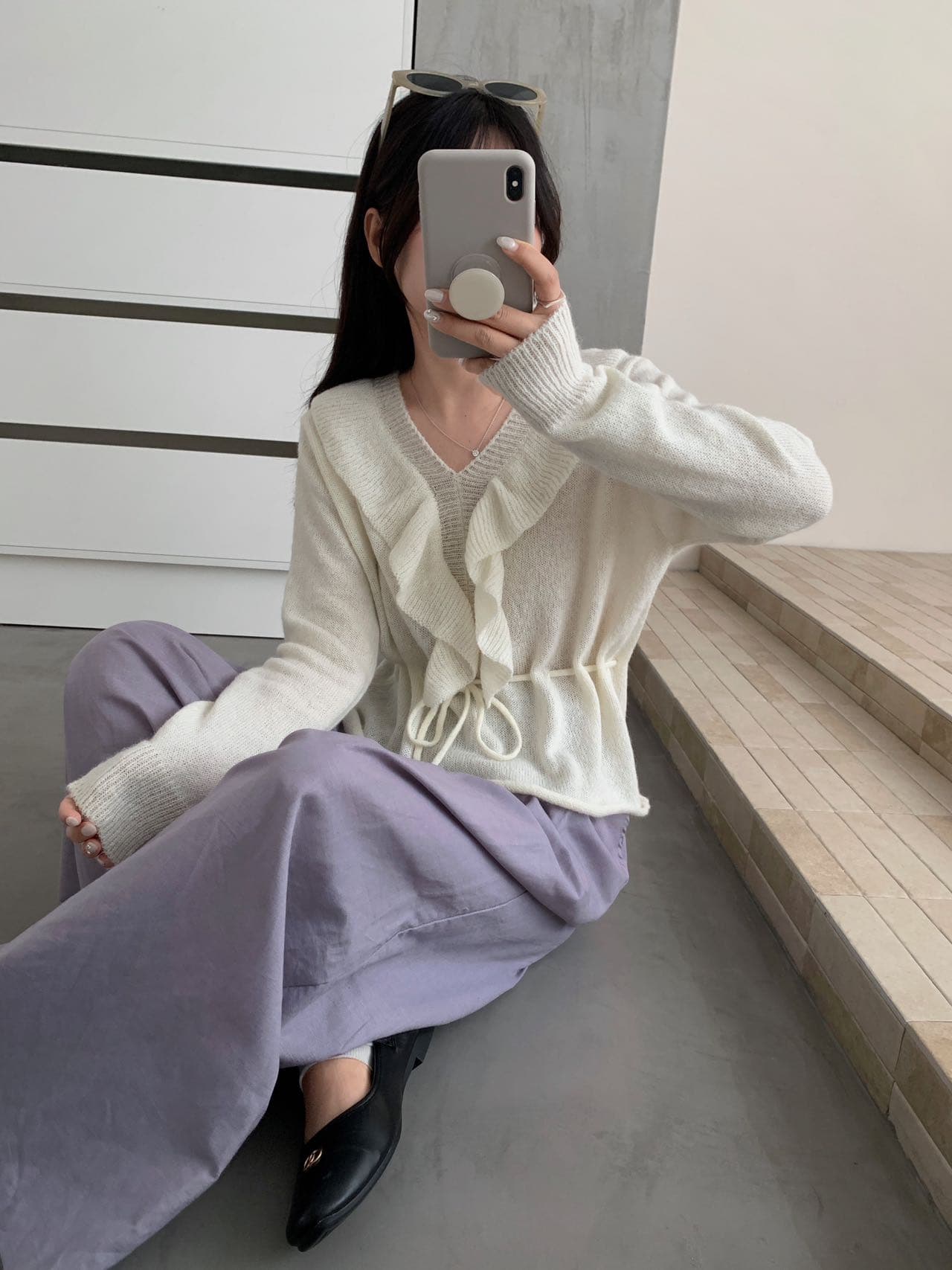 3 차원 레이스 높음 비율 모헤어 스웨터 여자 이른 가을 신선함 바람 얇고 가벼운 품격 프릴 양모 니트 스웨터 상세 이미지 7