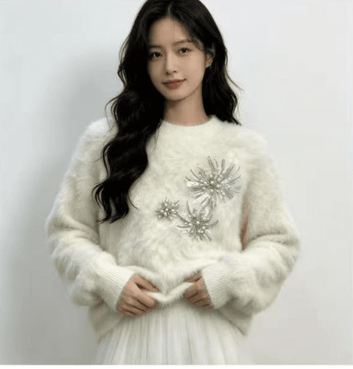 2026 이른 가을 새로운 한국 스타일 고급 센스 비즈 박기 모방 수달 털 라운드 넥 스웨터 몸매 가꾸기 슬림해 보이는 작은 대중 맨위 여성 상세 이미지 6