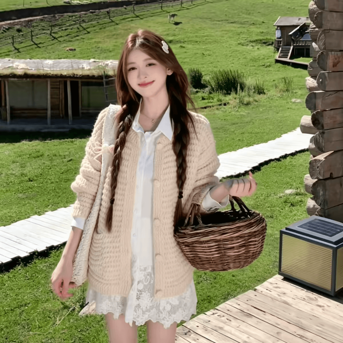 센 부서 레트로 황색 스웨터 오픈 가디건 여성 2026 초기 조기 가을 새로운 루즈핏 느긋한 바람 니트 재킷 맨위