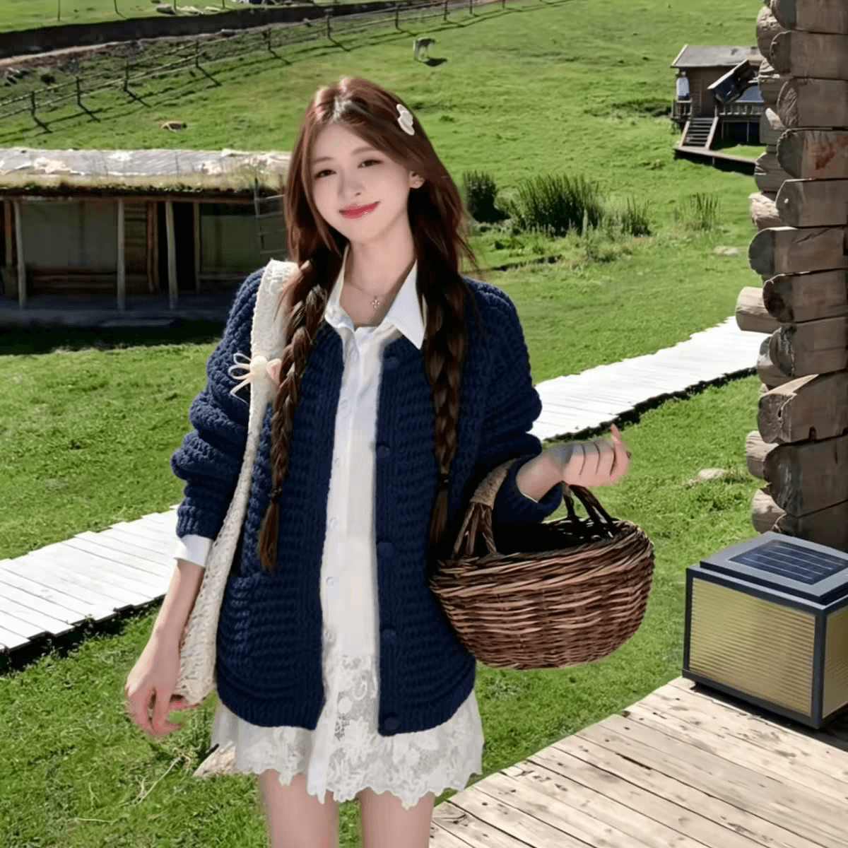 센 부서 레트로 황색 스웨터 오픈 가디건 여성 2026 초기 조기 가을 새로운 루즈핏 느긋한 바람 니트 재킷 맨위 이미지 3