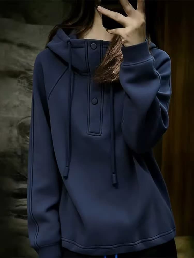 파란색 후드 펌프 로프 후드티 여성 봄 새로운 패션 연령 감소 루즈핏 슬림해 보이는 외국 가스 만나는 모자 셔츠 맨위 이미지 3
