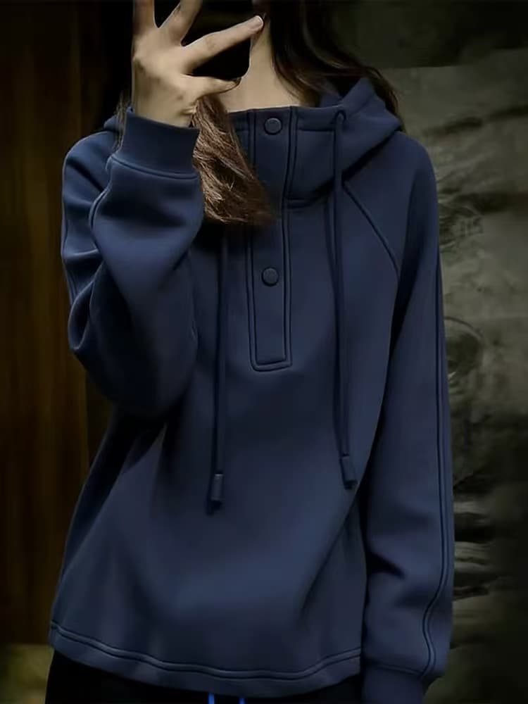 파란색 후드 펌프 로프 후드티 여성 봄 새로운 패션 연령 감소 루즈핏 슬림해 보이는 외국 가스 만나는 모자 셔츠 맨위 상세 이미지 2