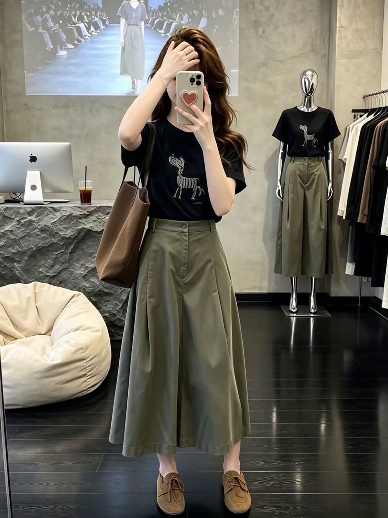 항구 바람 레트로 여름 세트 여성 디자인 센스 작은 말 반팔 티셔츠 맨위 스트레이트 넓은 다리 8 점 바지 투피스 세트 이미지 3