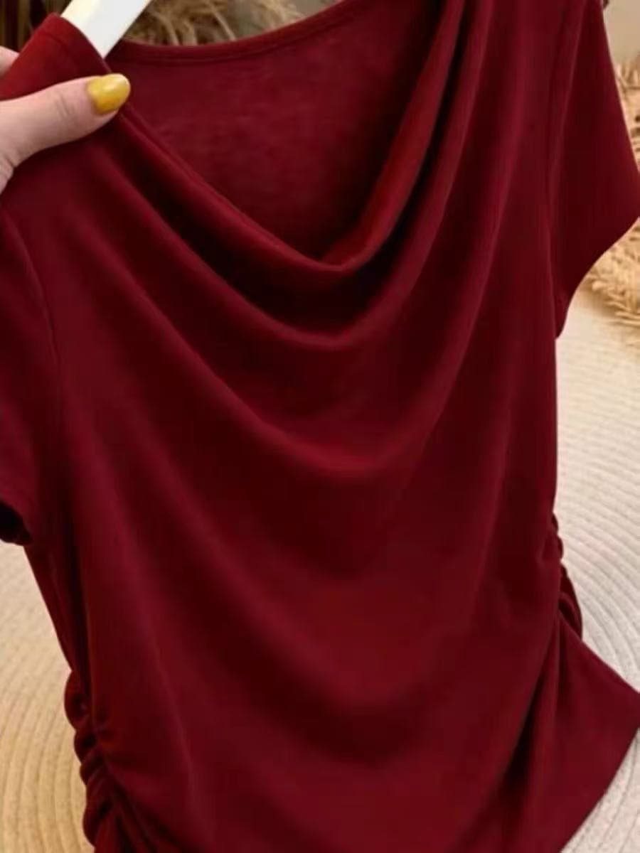 올해 인기 ~ 중 폭발 허리 수축 몸매 가꾸기 흔들다 칼라 반팔 티셔츠 여성 여름 새로운 순수한 욕망 바람 표지 고기 슬림해 보이는 맨위 이미지 3