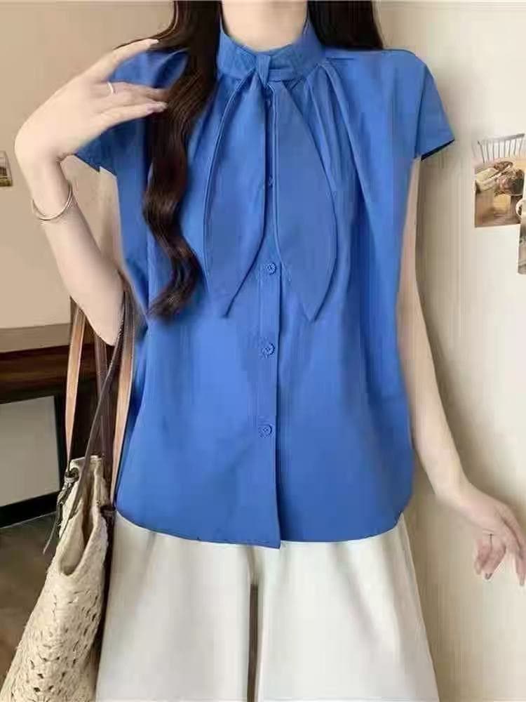 레트로 항구 바람 품격 패션 세트 작은 대중 얇은 스타일 맨위 가져 가라. 파란색 도트 무늬 반신 스커트 여름 섹션 두 조각 여성 세트 상세 이미지 2