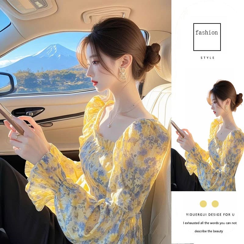 도파민 황색 꽃무늬 쉬폰 셔츠 맨위 여성 가을 2026 새로운 고유 한 Chic 아름다운 외국 가스 작은 셔츠 상세 이미지 1