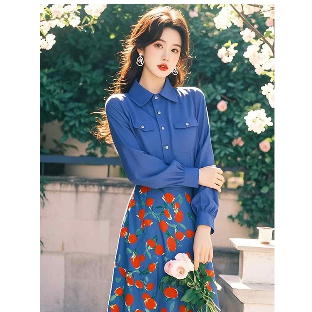 새로운 봄 여름 고급 여성 의류 아름다운 아름다운 패션 품격 셔츠 반신 치마 세트 이미지 3