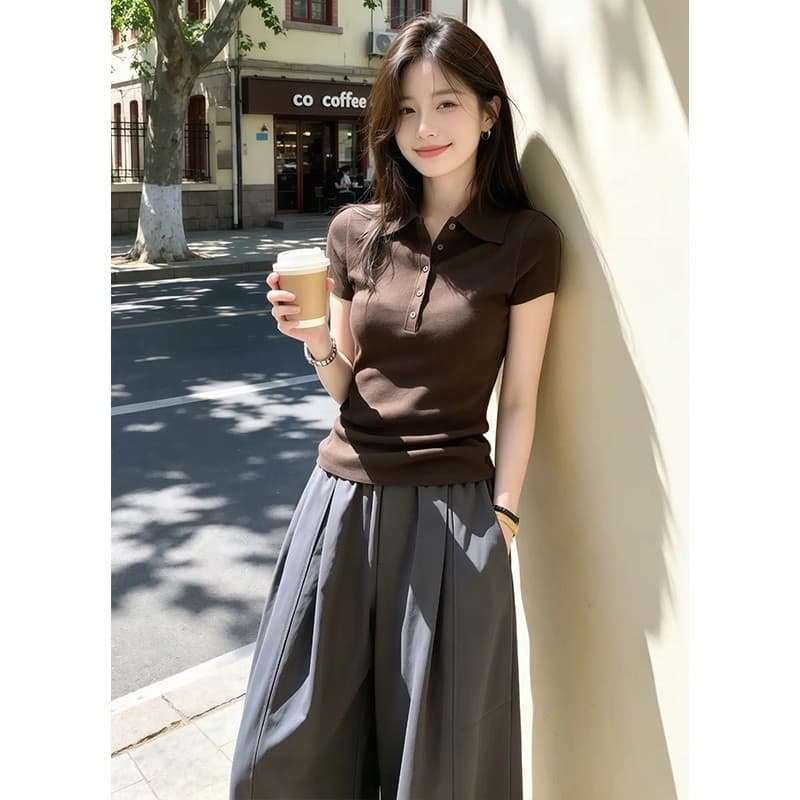 느긋한 느슨함 착용 가져 가라. 여름 드레스 전체 집합 캐주얼 맨위 7 점 와이드 레그 팬츠 상세 이미지 2