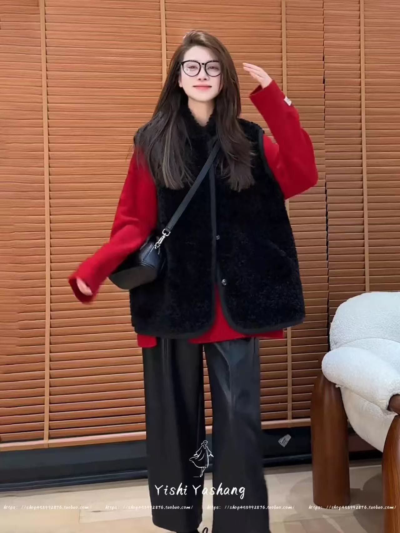 전체 집합 착용 가져 가라. 고급 센스 빨간색 크리스마스 스웨터 한 부서 학원 스타일 멜빵 드레스 슬림해 보이는 세트 이미지 4
