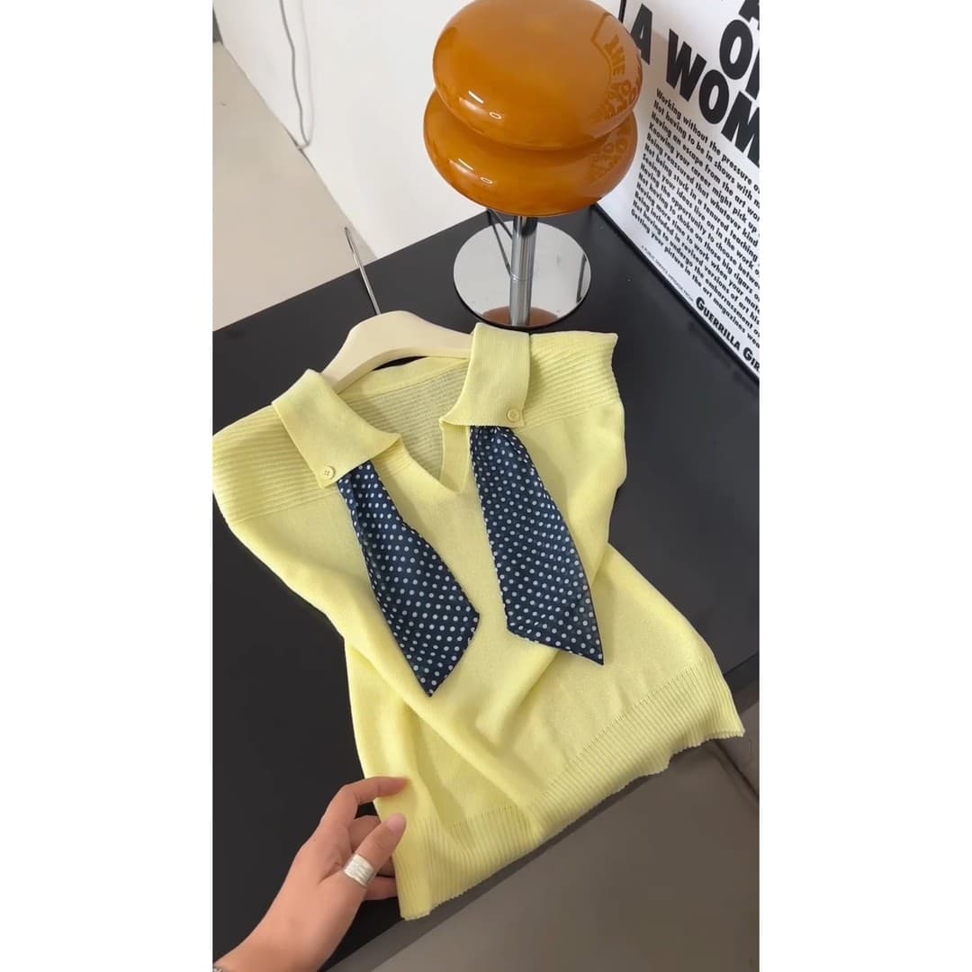 여름 ootd 착용 가져 가라. 패션 스카프 폴로 칼라 작은 날다 소매 티셔츠 여성 여름 얇은 스타일 빛 럭셔리 고급 센스 품격 맨위 이미지 2