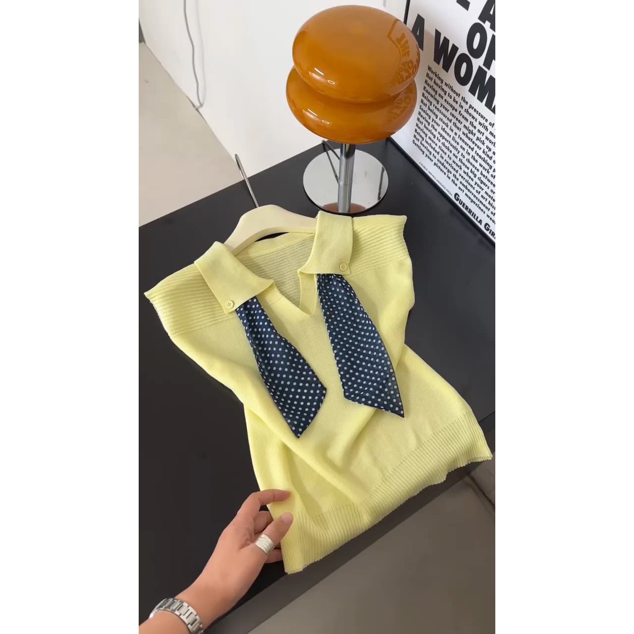 여름 ootd 착용 가져 가라. 패션 스카프 폴로 칼라 작은 날다 소매 티셔츠 여성 여름 얇은 스타일 빛 럭셔리 고급 센스 품격 맨위 이미지 4
