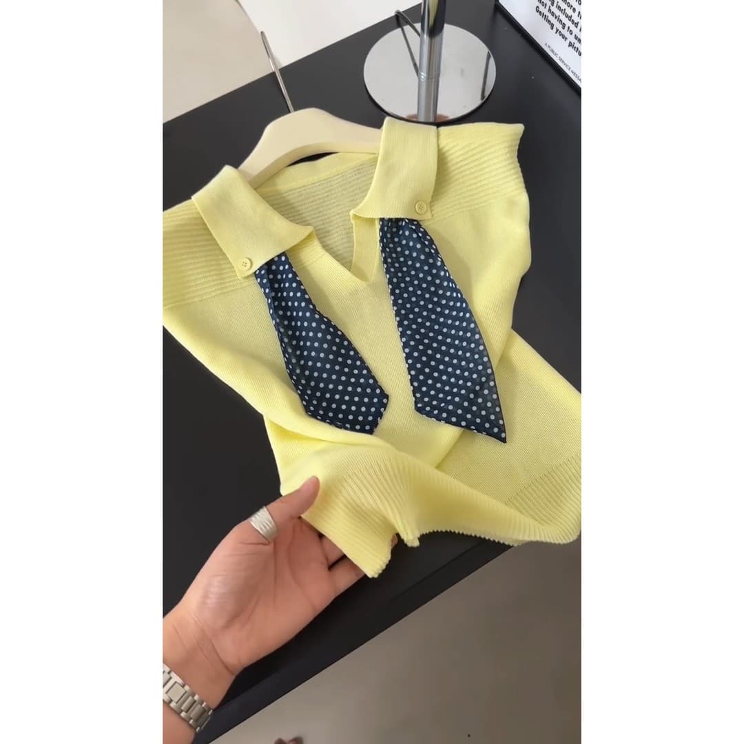 여름 ootd 착용 가져 가라. 패션 스카프 폴로 칼라 작은 날다 소매 티셔츠 여성 여름 얇은 스타일 빛 럭셔리 고급 센스 품격 맨위 이미지 3