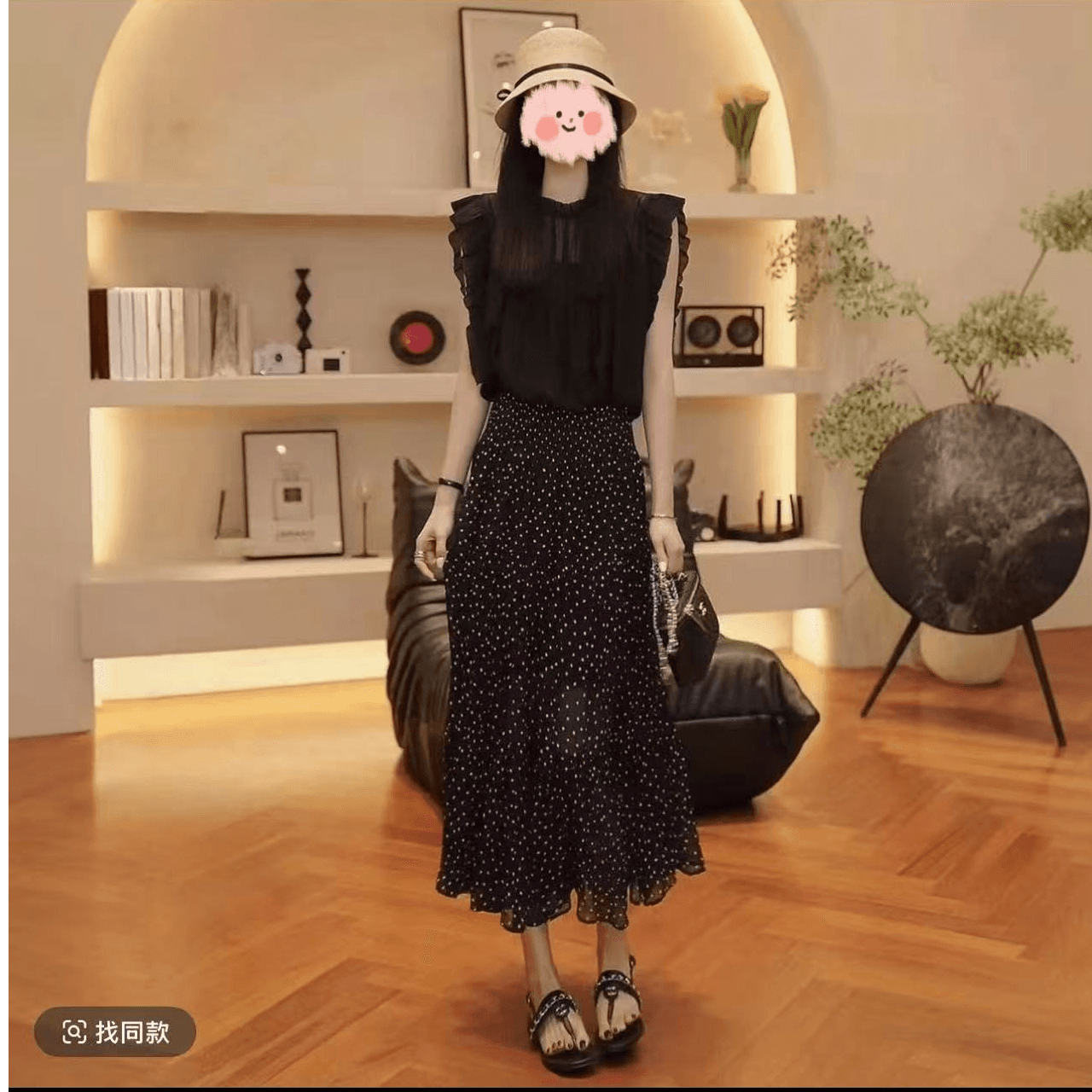 여름 새로운 패션 Feifei 소매 맨위 경기 하이웨이스트 도트 무늬 반신 스커트 연령 감소 슬림해 보이는 세트 상세 이미지 6