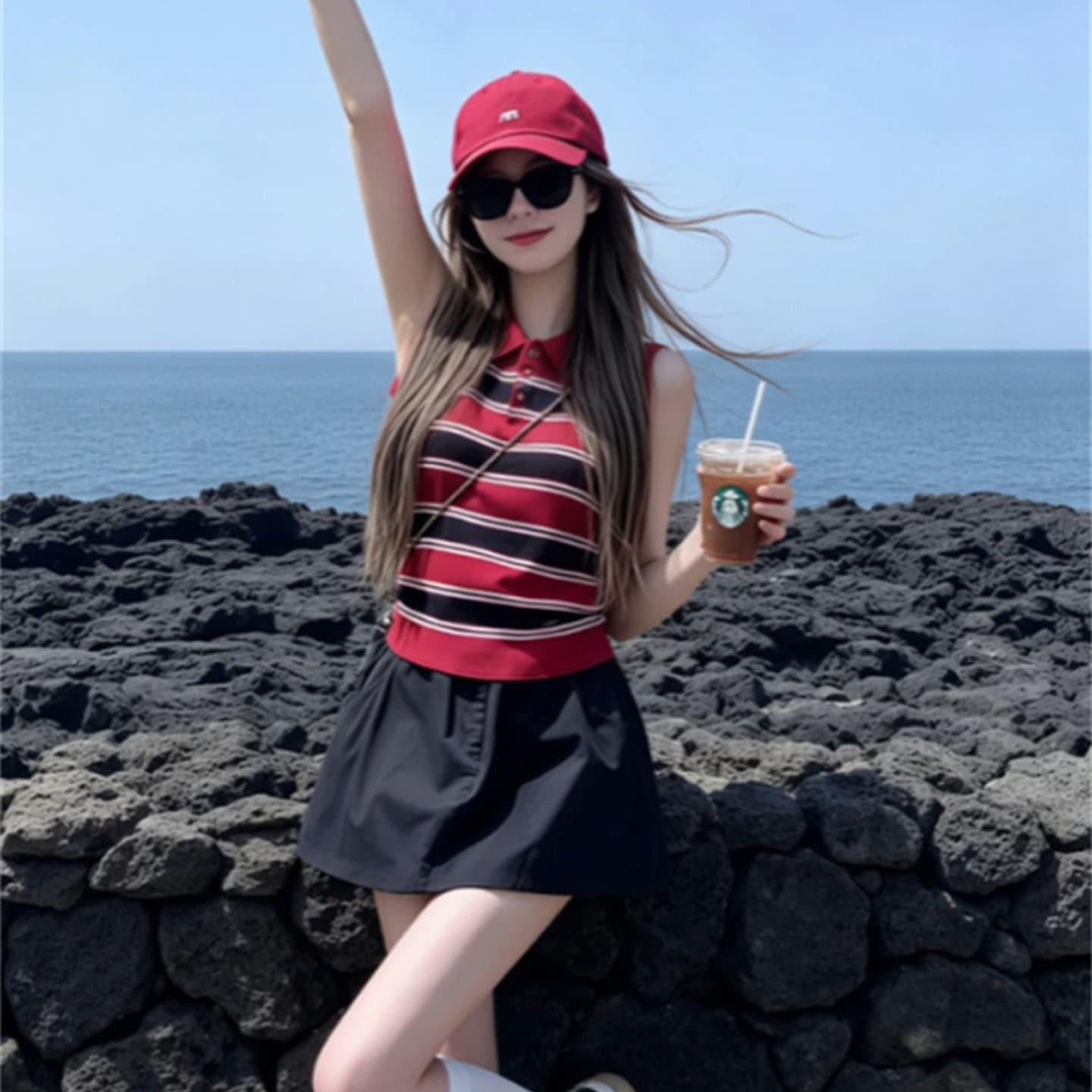 아메리칸 레트로 핫걸 POLO 칼라 니트 스웨터 조끼 여성 여름 디자인 센스 몸매 가꾸기 슬림해 보이는 다용도 캐주얼 맨위