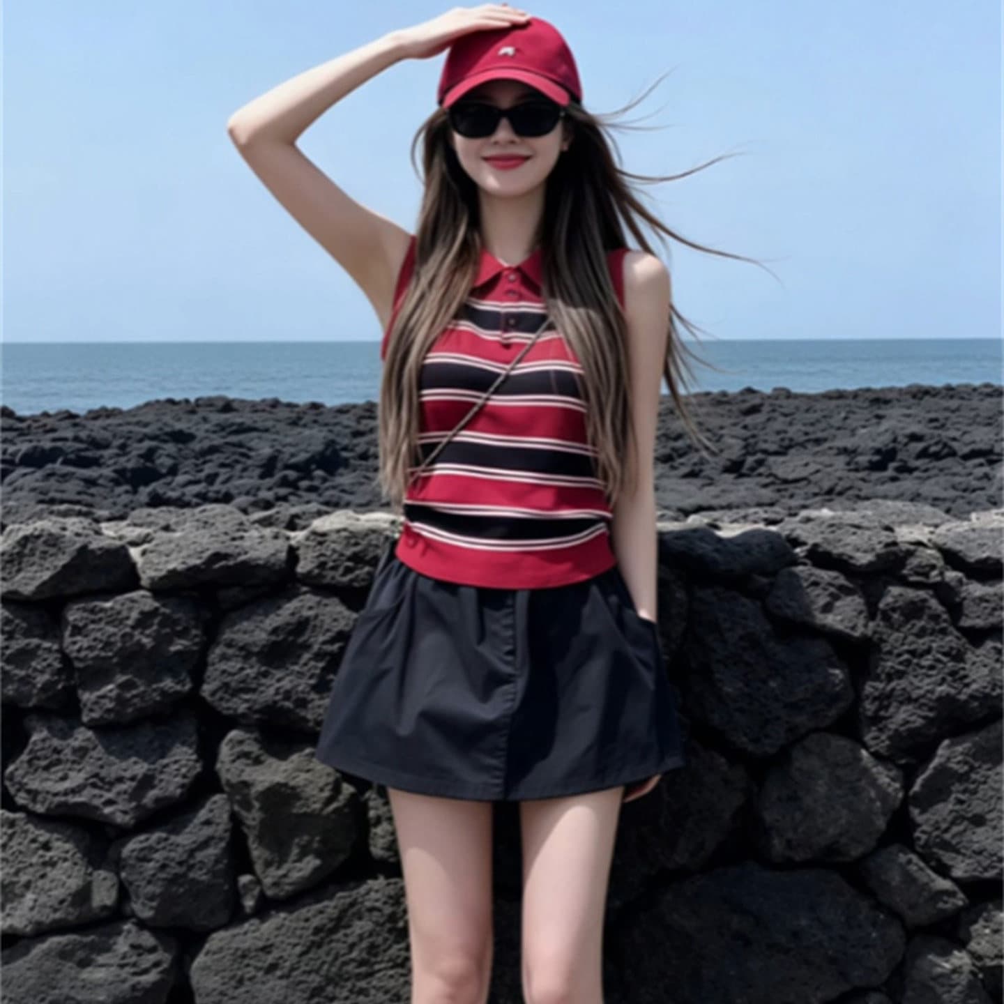 아메리칸 레트로 핫걸 POLO 칼라 니트 스웨터 조끼 여성 여름 디자인 센스 몸매 가꾸기 슬림해 보이는 다용도 캐주얼 맨위 이미지 3