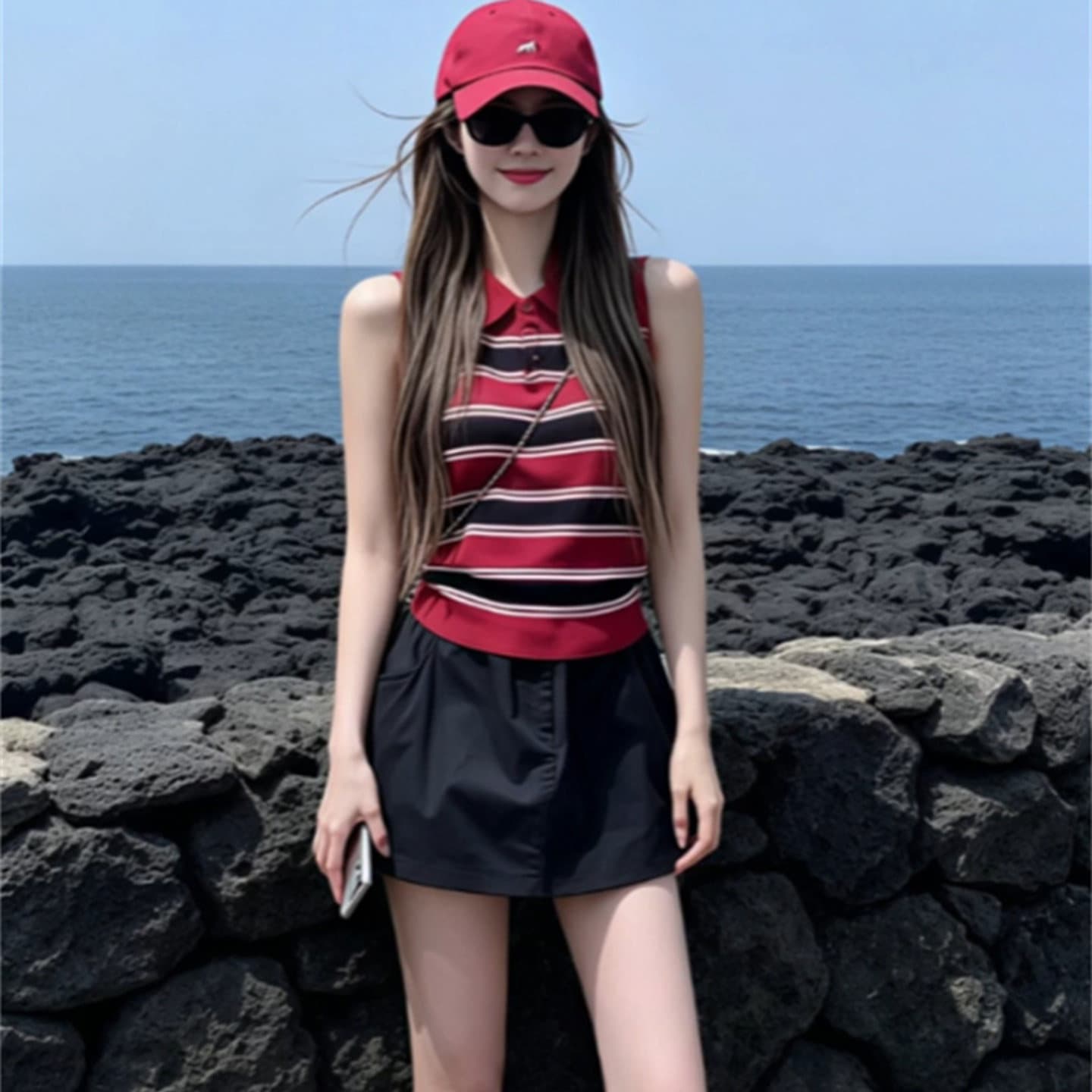 아메리칸 레트로 핫걸 POLO 칼라 니트 스웨터 조끼 여성 여름 디자인 센스 몸매 가꾸기 슬림해 보이는 다용도 캐주얼 맨위 상세 이미지 5