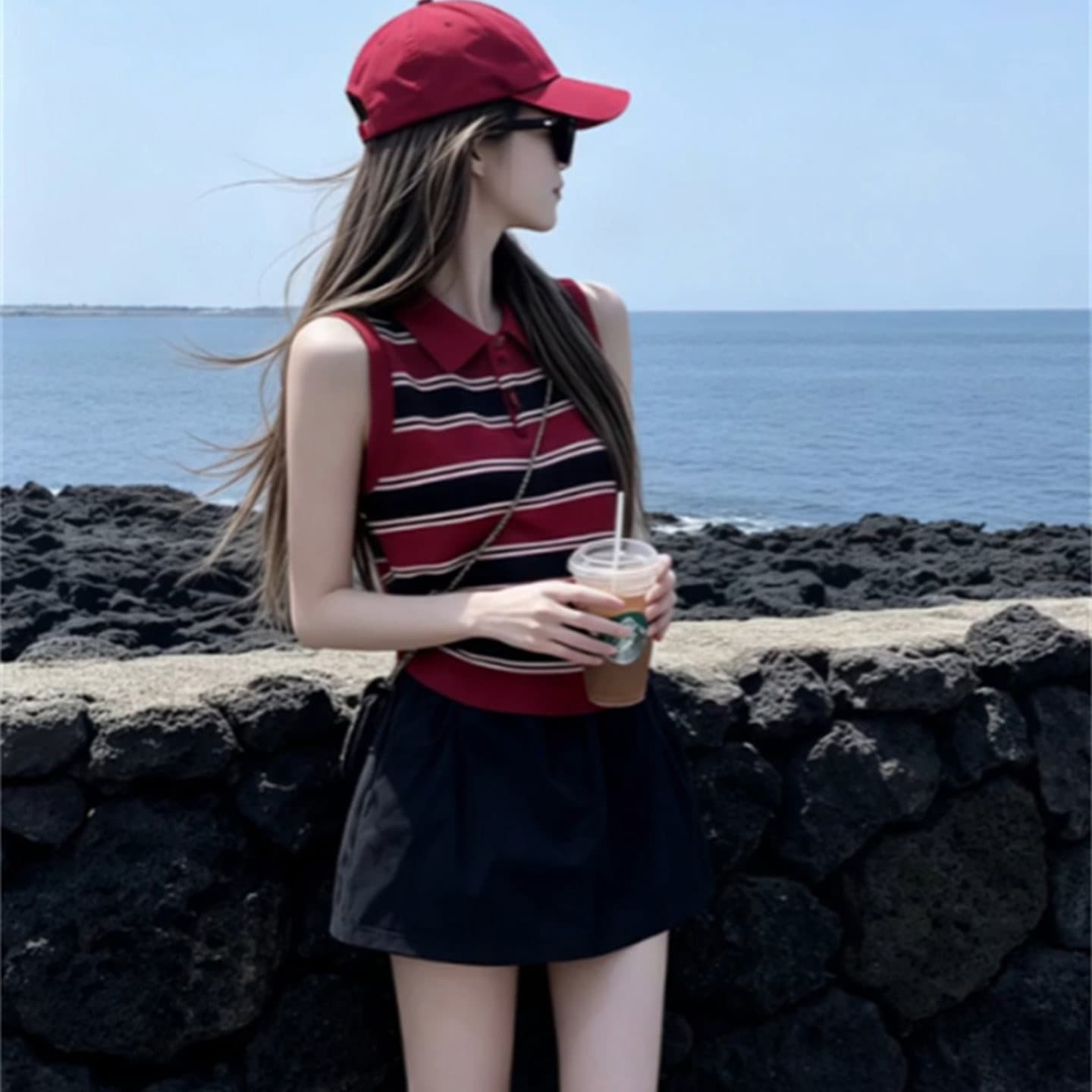 아메리칸 레트로 핫걸 POLO 칼라 니트 스웨터 조끼 여성 여름 디자인 센스 몸매 가꾸기 슬림해 보이는 다용도 캐주얼 맨위 상세 이미지 6