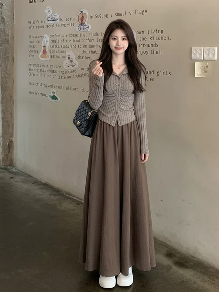 자이언트 잘 생긴 ~ 중 이른 가을 빛 사람들 코치 착용 가져 가라. 전체 집합 2026 슈퍼 화재 슬림해 보이는 아름다움 라드. 니트 스웨터 치마바지 이미지 3