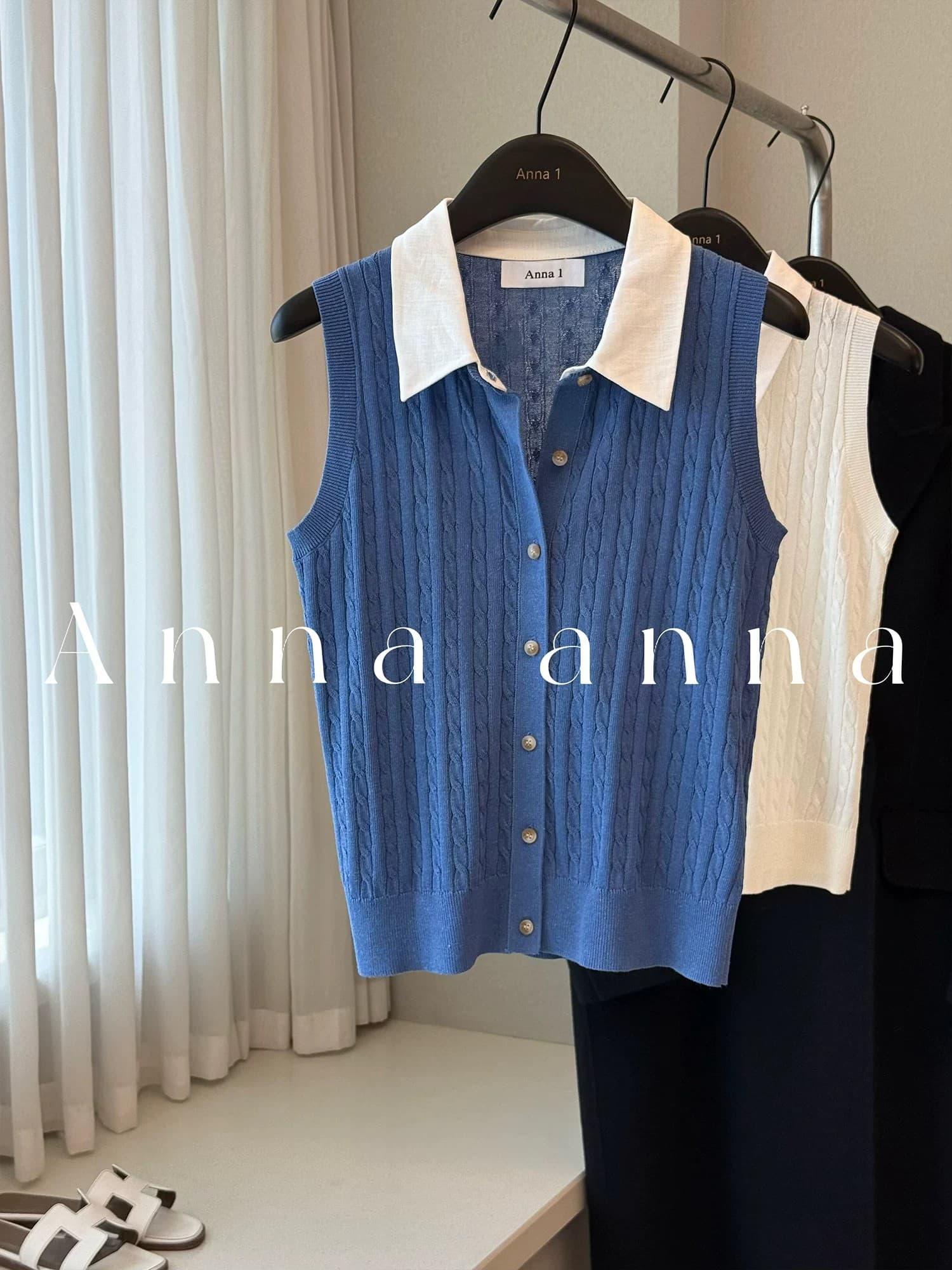 여름 새로운 오래된 돈 바람 민소매 POLO 칼라 니트 조끼 여성 레저 다용도 느슨함 센스 티셔츠 작은 셔츠 맨위 상세 이미지 4