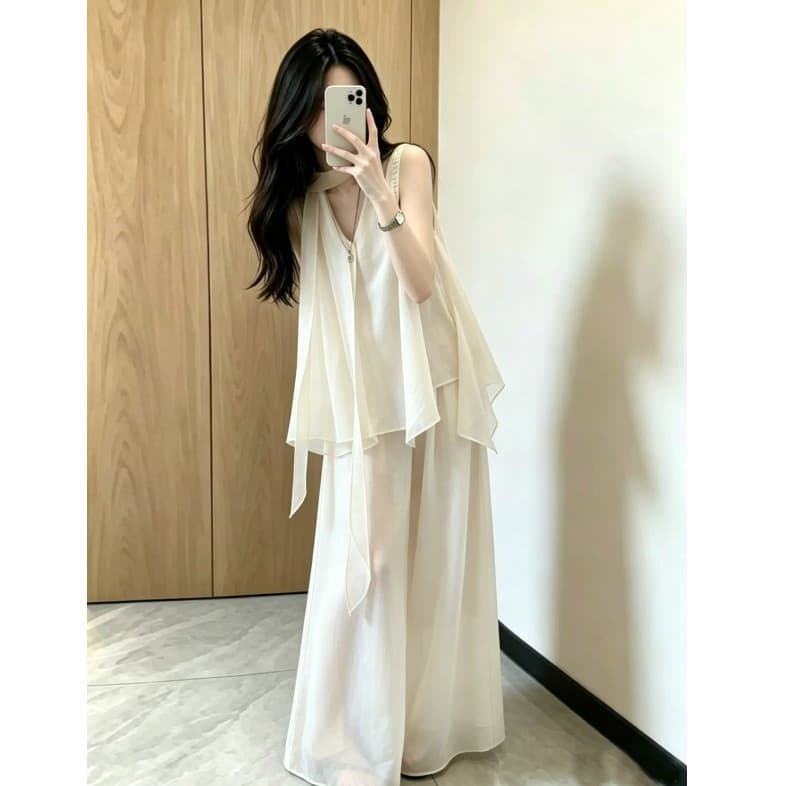 한 부서 자이언트 잘 생긴 ootd 착용 가져 가라. 2026 새로운 주황색 조끼 ins 바람 맨위 여성 여름 와이드 레그 팬츠 세트 상세 이미지 3