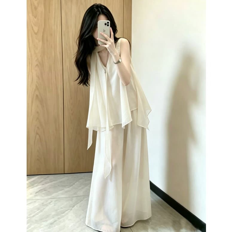 한 부서 자이언트 잘 생긴 ootd 착용 가져 가라. 2026 새로운 주황색 조끼 ins 바람 맨위 여성 여름 와이드 레그 팬츠 세트 상세 이미지 4