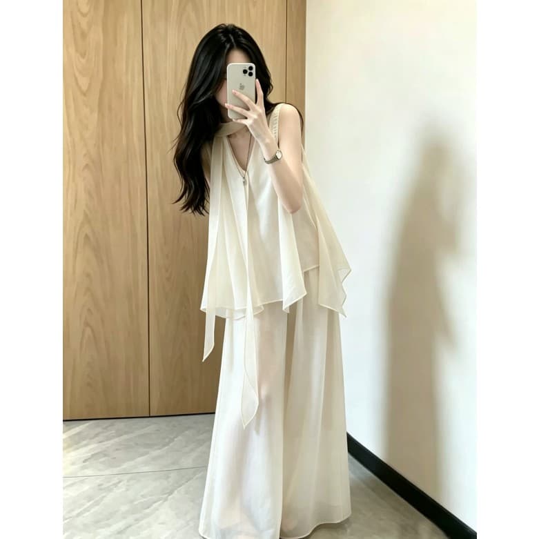 한 부서 자이언트 잘 생긴 ootd 착용 가져 가라. 2026 새로운 주황색 조끼 ins 바람 맨위 여성 여름 와이드 레그 팬츠 세트 상세 이미지 5