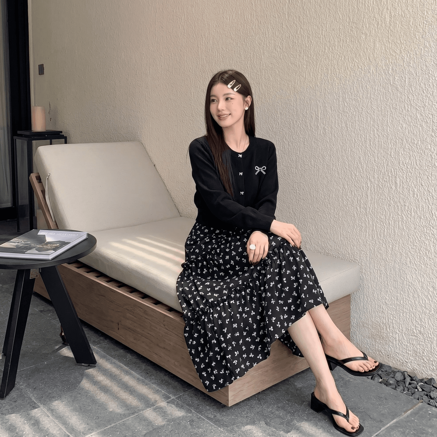 검정색 꽃무늬 반신 스커트 여성 가을 프랑스식 부드러운 패치워크 하이웨이스트 한 마디 케이크 드레스 작은 키 다용도 중간 길이 스커트 상세 이미지 5
