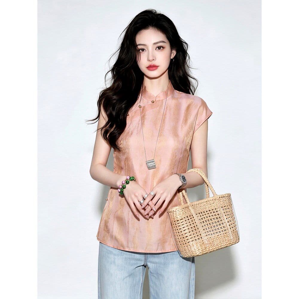 새로운 중식 바람 반팔 맨위 여성 패션 작은 대중 한 마디 칼라 주황색 핑크색 품격 인사이드 가져 가라. 2026 년 여름 새로운 상세 이미지 3