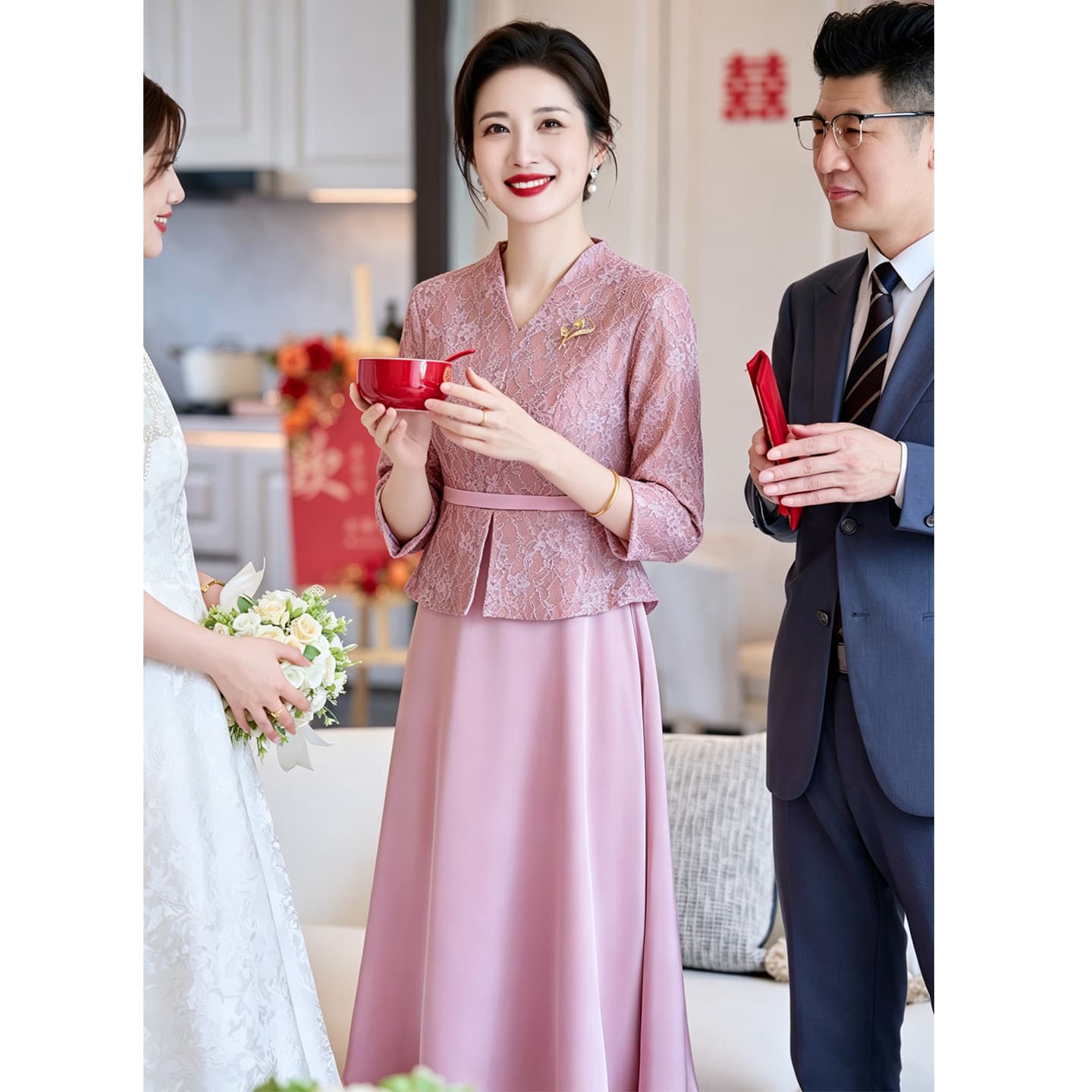 안녕하세요. 엄마 고급 빛 럭셔리 고급 센스 결혼 연회 예복 작은 키 보통 웨어러블 위엄있는 대기 영 안녕하세요. 시어머니 상세 이미지 3