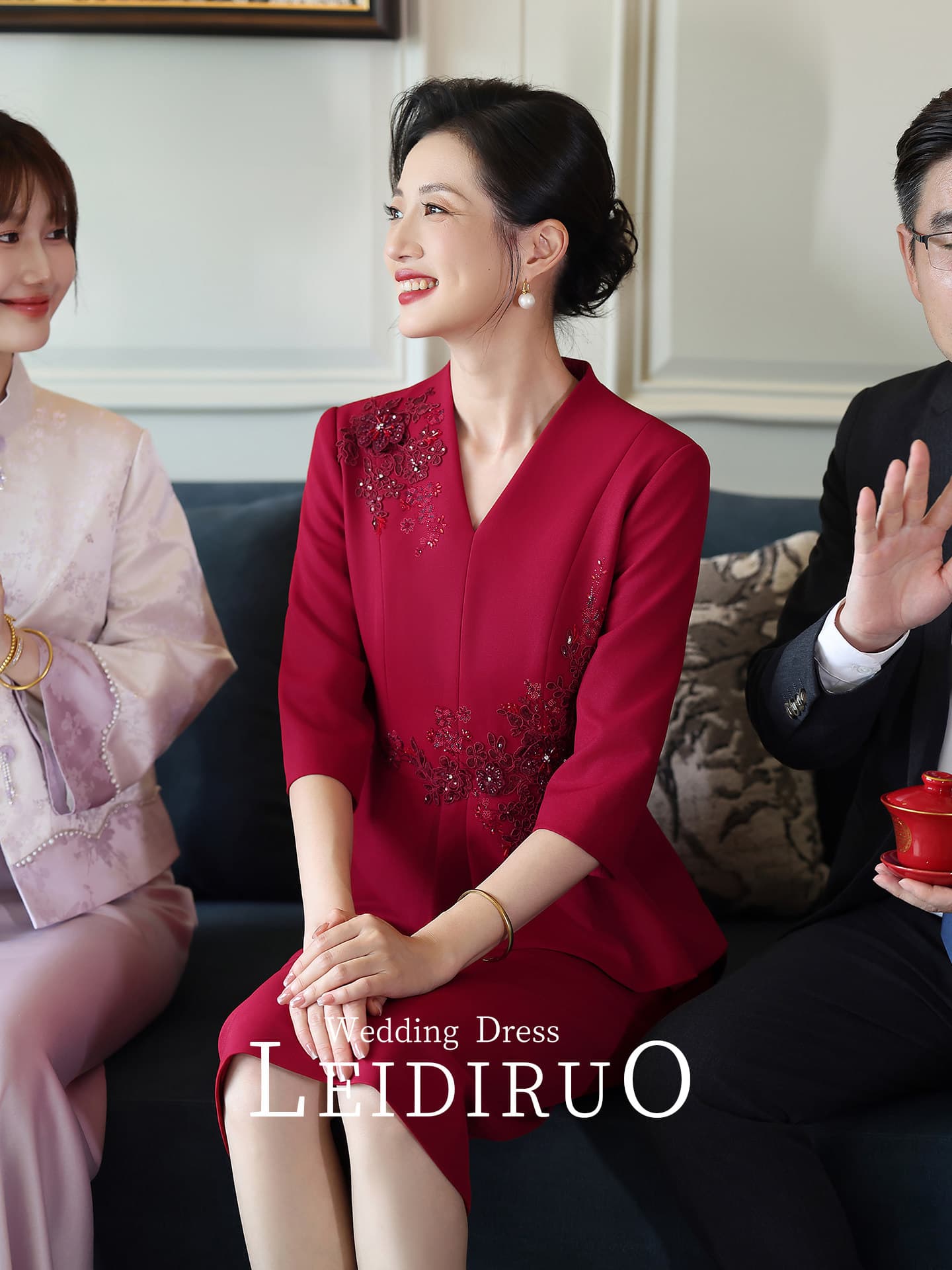 결혼 연회 안녕하세요. 엄마 예복 고귀한 영 에디션 시어머니 로드 중 빨간색 2026 년 새로운 가을 상세 이미지 2