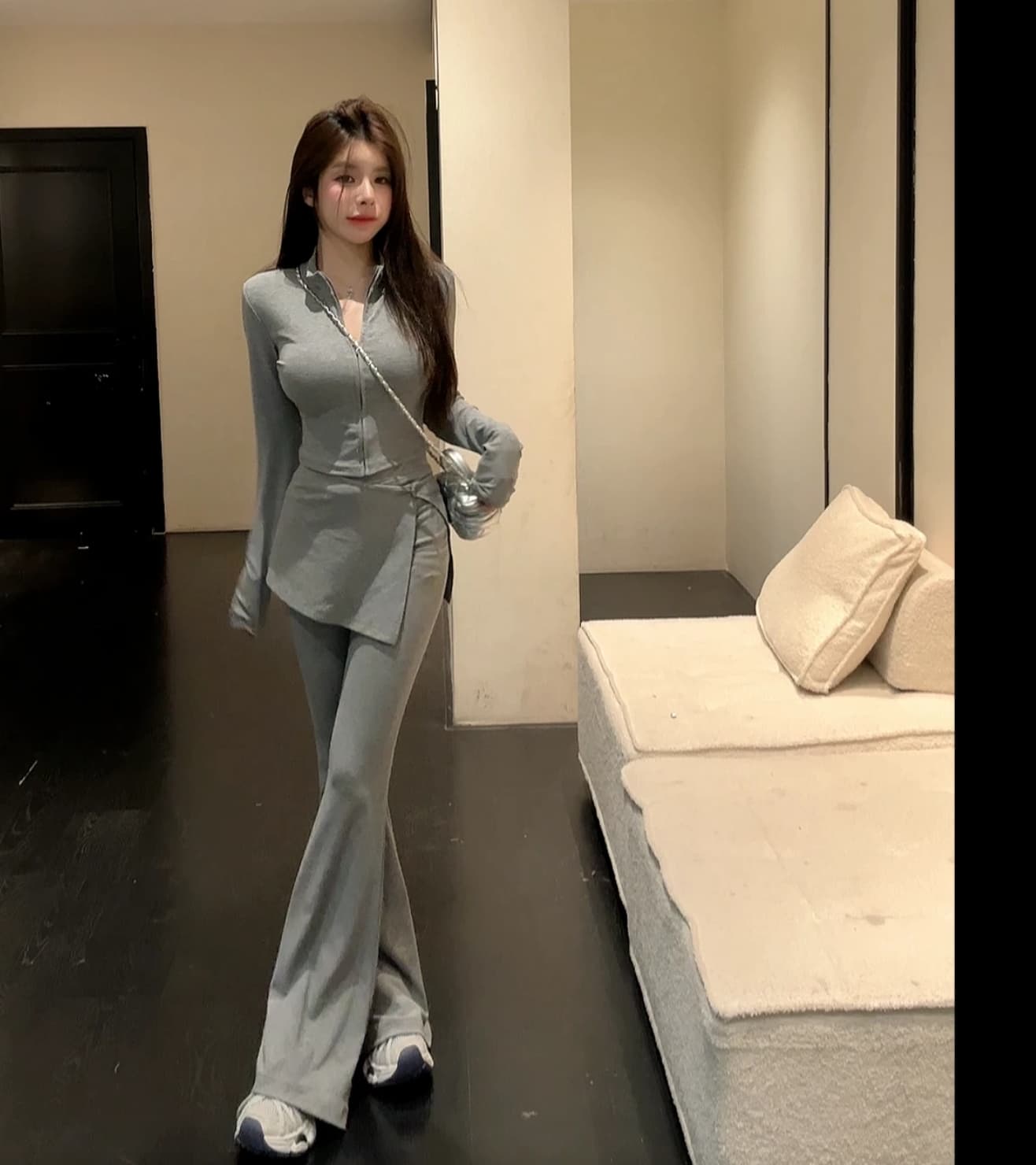 huihui 한 부서 캐주얼 바람 랩스커트팬츠 맨위 코디 부츠컷 바지 패션 세트 벨트 어깨 패드 l0508 상세 이미지 1