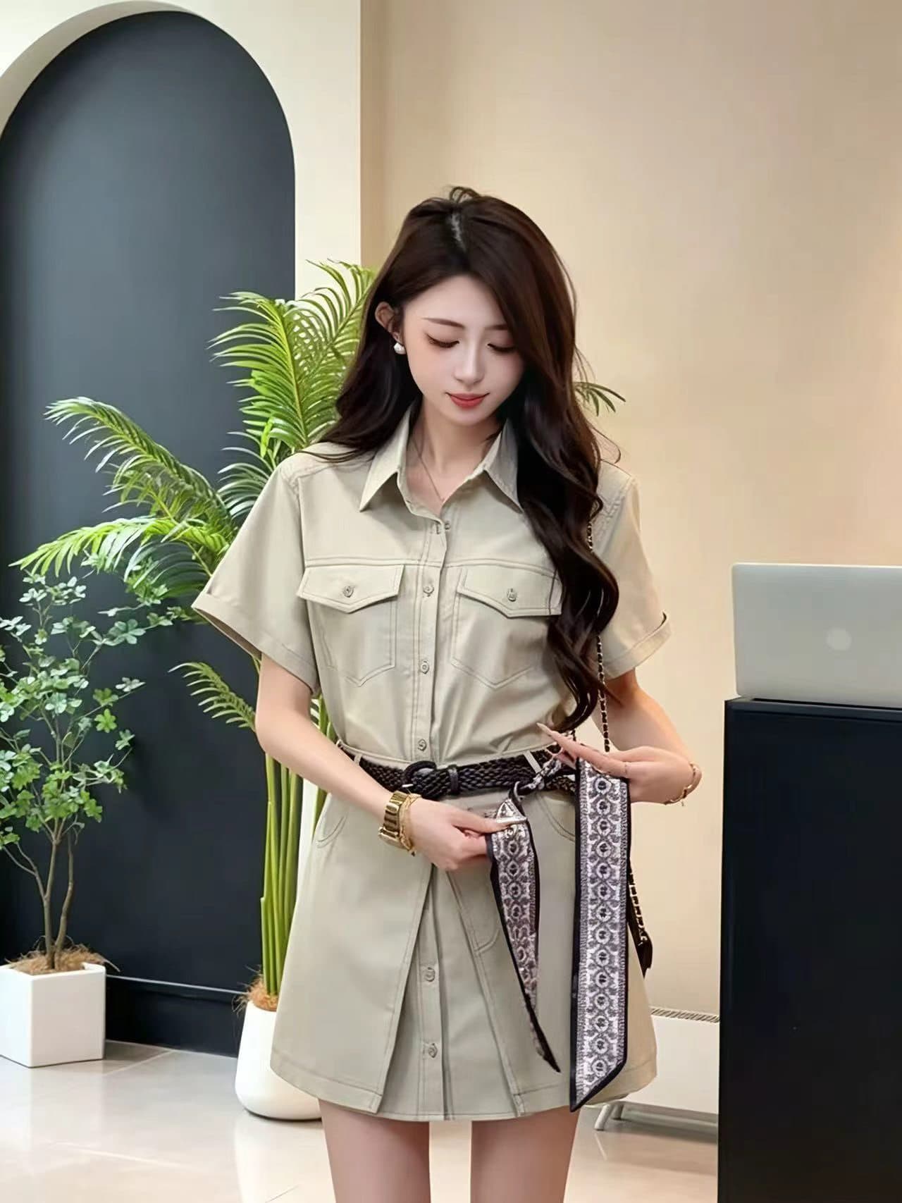 슈퍼 화재 인기 워크웨어 셔츠 점프 슈트 치마 세트 여성 여름 한 부서 작은 키 랩스커트팬츠 반신 스커트 투피스 세트 트렌디 상세 이미지 3