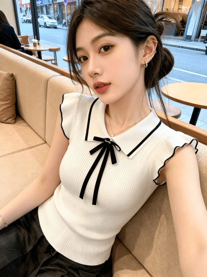 달콤함 Feifei 소매 니트 맨위 이미지 2