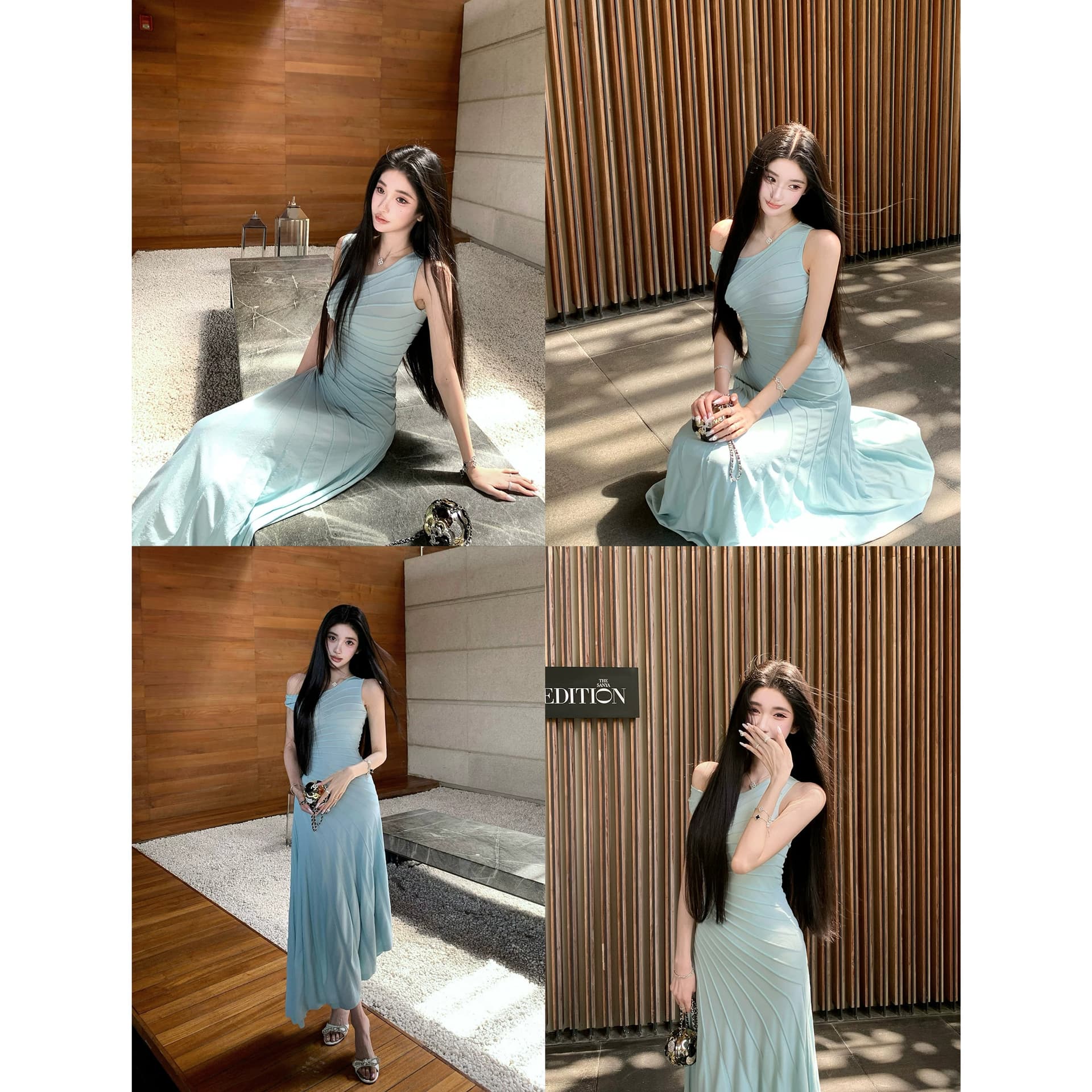 프랑스식 민소매 드레스 품격 허리 수축 주름 롱 스커트 여성 여름 여행 휴가 바람 해변가 불규칙 롱 코트 치마 이미지 2