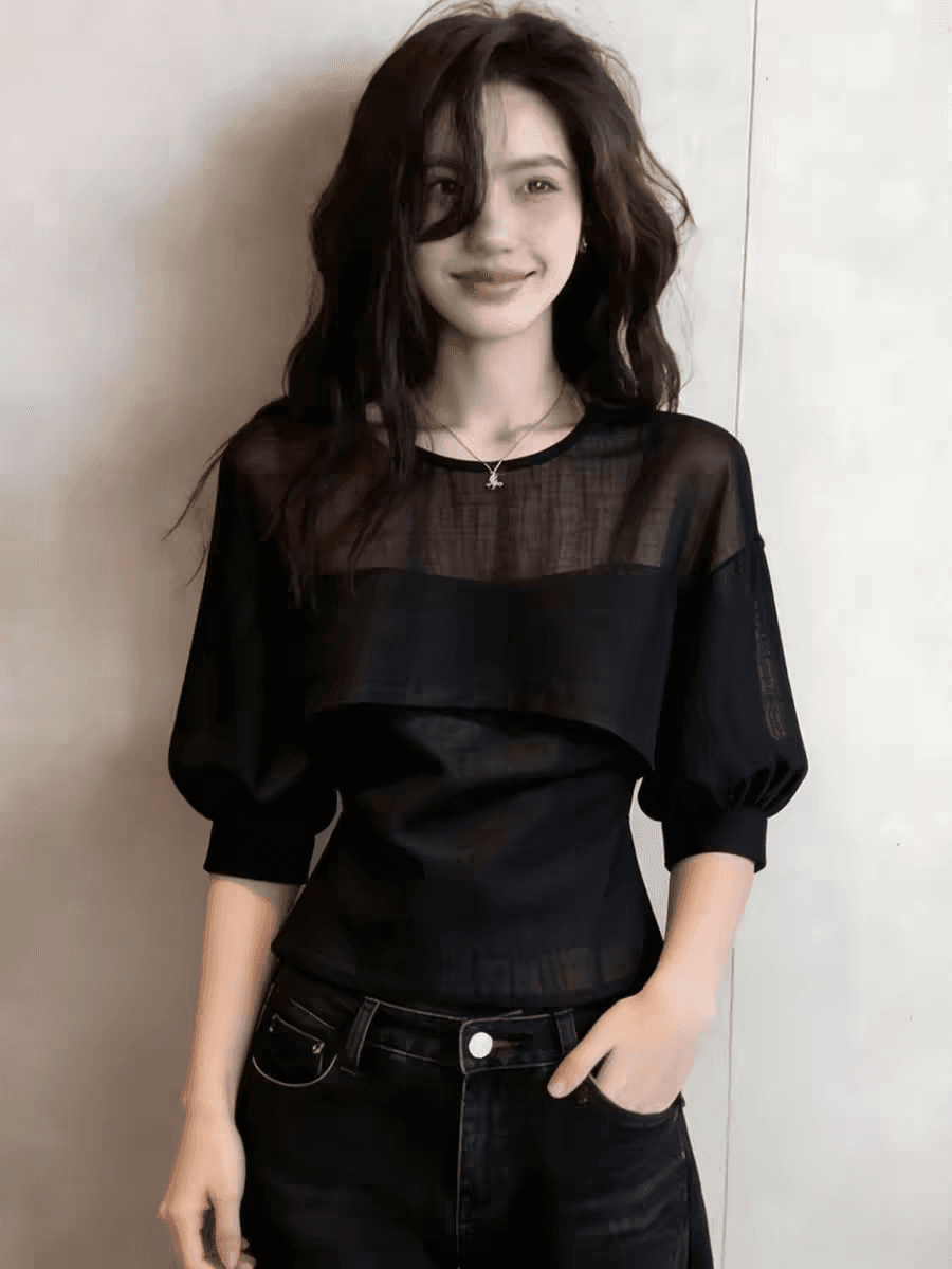 2026 새로운 연령 감소 품격 숙련 된 다용도 프랑스식 디자인 센스 검정색 거품 소매 출퇴근 바람 맨위 여성 상세 이미지 2