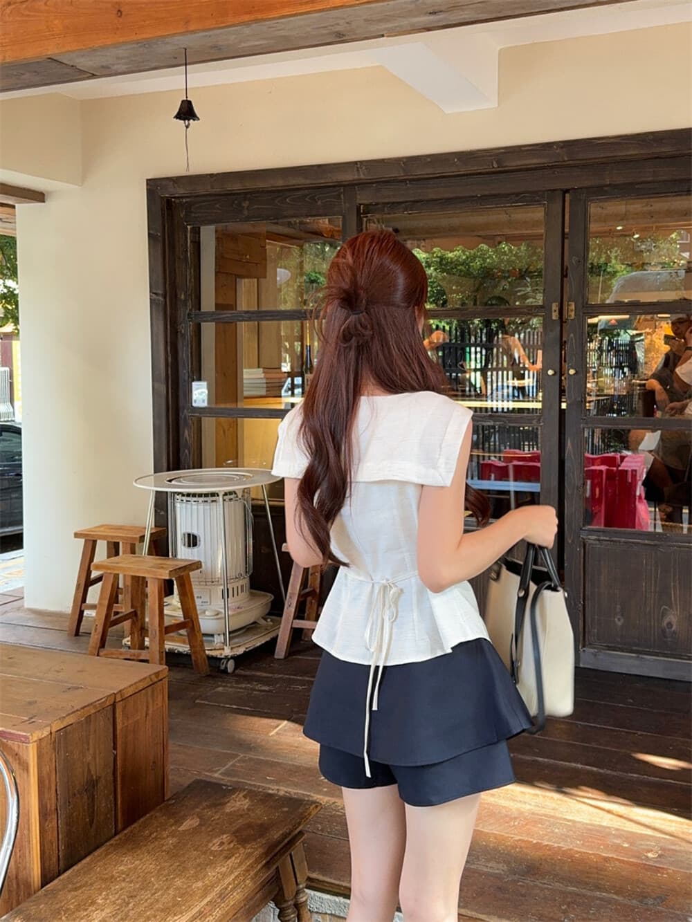 여름 품격 다용도 오래된 돈 바람 해군 칼라 베스트 다용도 디자인 센스 바지 투피스 세트 세트 이미지 4