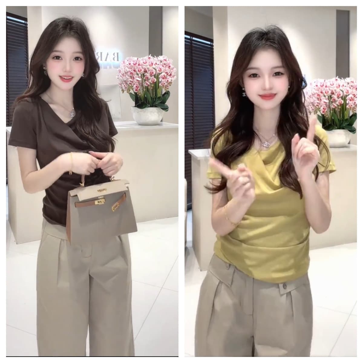 여름 주름 불규칙 비스듬한 어깨 순수한 욕망 슬림해 보이는 티셔츠 반팔 상세 이미지 2