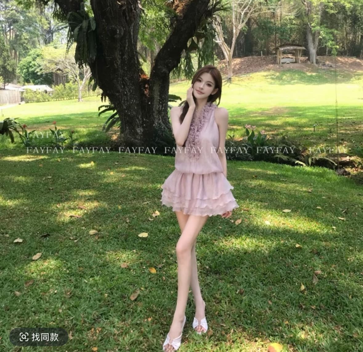 fay 보라색 환타지 프랑스식 숙녀 달콤함 느긋한 표지 고기 바람 보라색 프릴 민소매 드레스 이미지 3